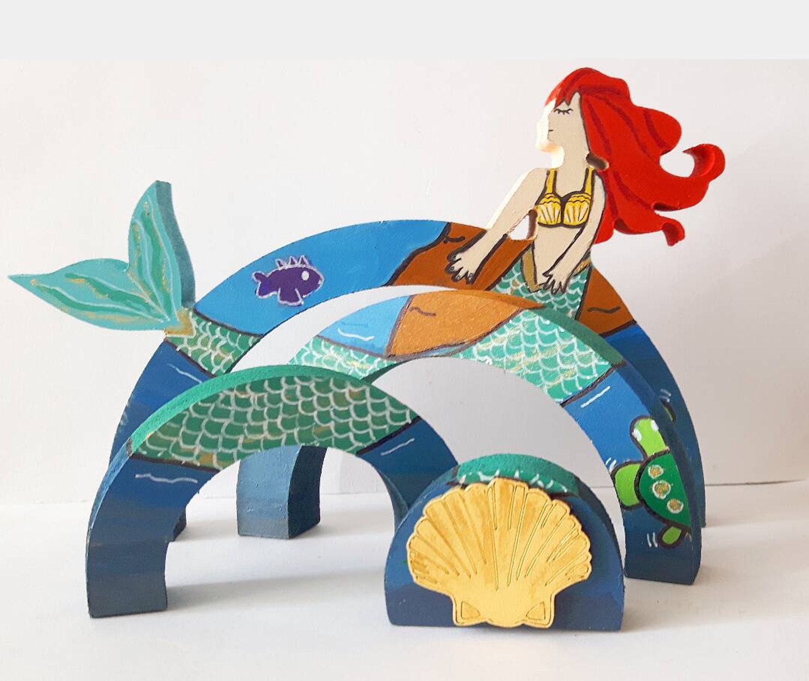 Apilador arco iris de madera juguete de sirena de madera | Etsy
