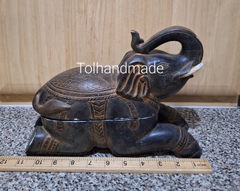 Vintage khmer wood lacquer elephant lime box