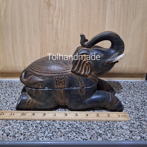 Vintage khmer wood lacquer elephant lime box