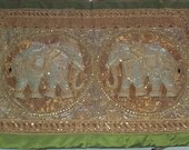 Large Burmese Kalaga 2 elephants, tapestry art, handmade wall hanging.