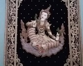 Vintage Burmese Kalaga of a Burmese Dancer. Handmade tapestry wall hanging