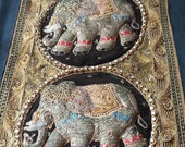 Vintage handmade Thai Kalaga tapestry, wall hung, 3 elephants, embriodery.