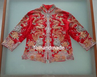 Vintage Traditional Chinese dragon and phoenix costume. Handembriodery couched gold/silver threads/beads/sequins
