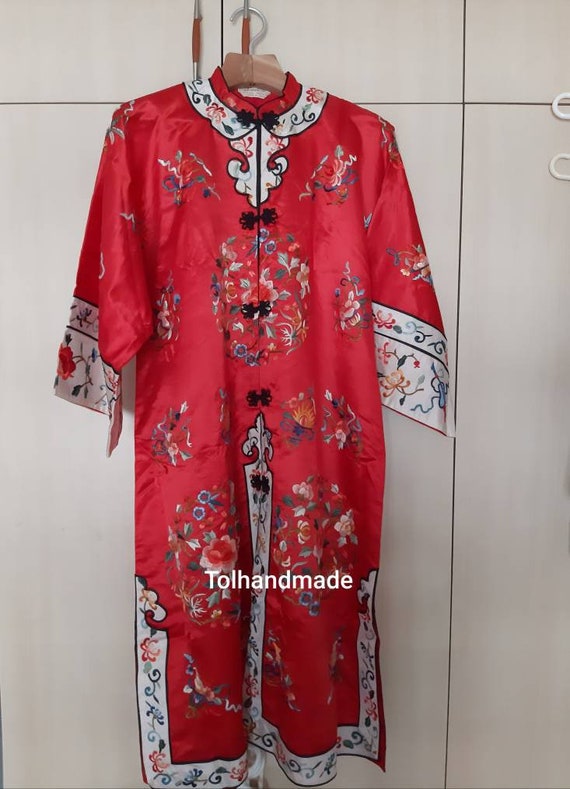 Vintage Red Chinese embriodery long overcoat with