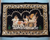 Vintage Burmese Kalaga of a wedding couple on a carriage. Handmade