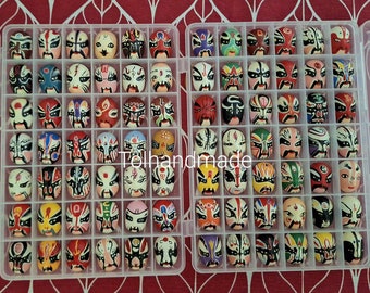 Vintage Chinese Clay Opera masks. Handpainted set of 84, Miniature.