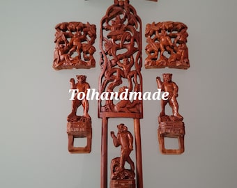 Vintage Chinese Handcarved Bird Cage Ornaments. Bamboo/Wood. Set A