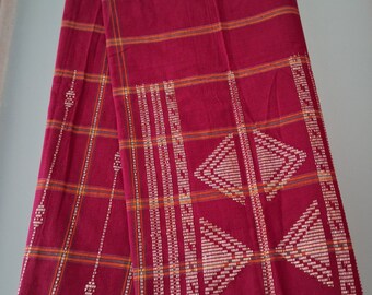 Burmese Cotton Tubeskirt: Maroon Woven Mini Skirt with Silver Threads