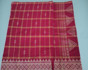 Burmese Cotton Tubeskirt: Maroon Woven Welt, Metallic Silver Thread