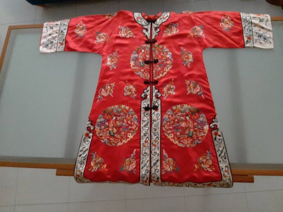 Vintage Red Chinese embriodery long overcoat with