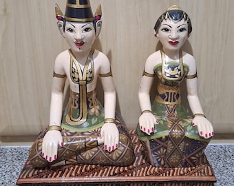 Vintage Indonesian Wooden Fertility Couple, Folk Art Wedding Figurines