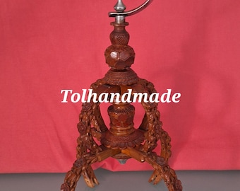 Vintage Handcarved Bird Cage Hook: Chinese Wood Floral Ornament