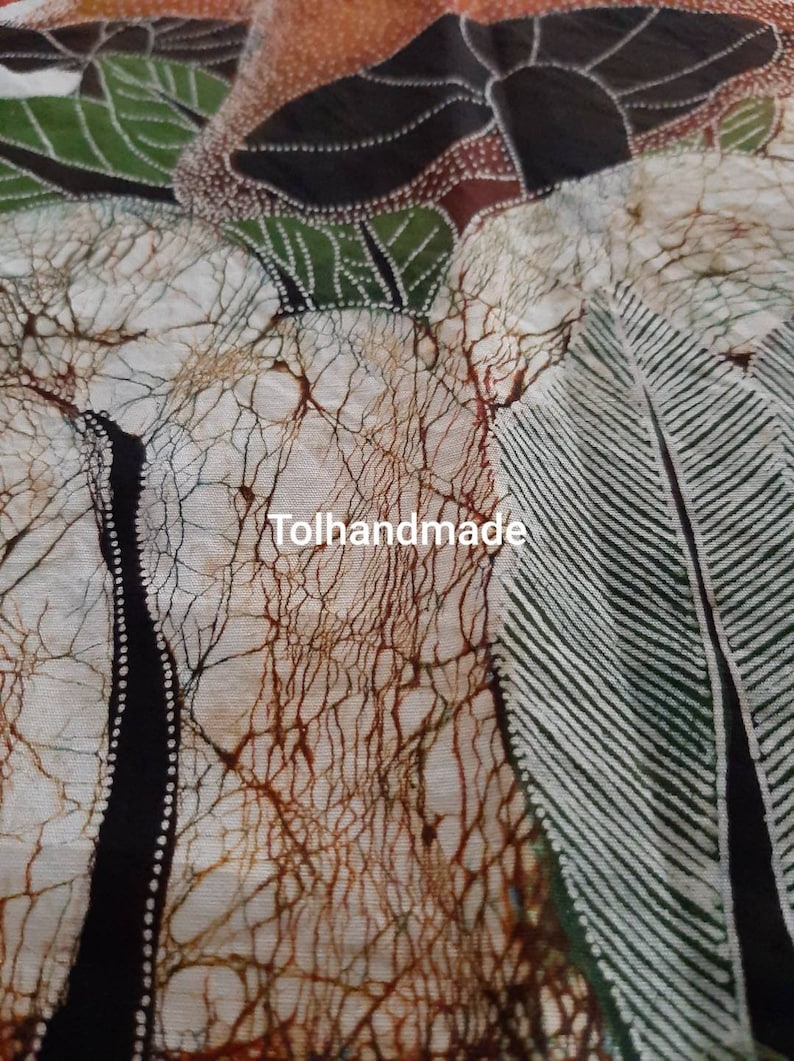 Vintage Indonesian Batik Painting. Traditional Wax and Dye Method