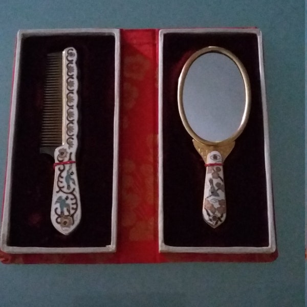 Vintage decorative cloisonne comb/mirror, Asian accessories