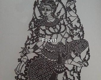 Vintage Nang Talung shadow wayang of a dancer. Cow hide. Painted Black. Medium size. Thailand