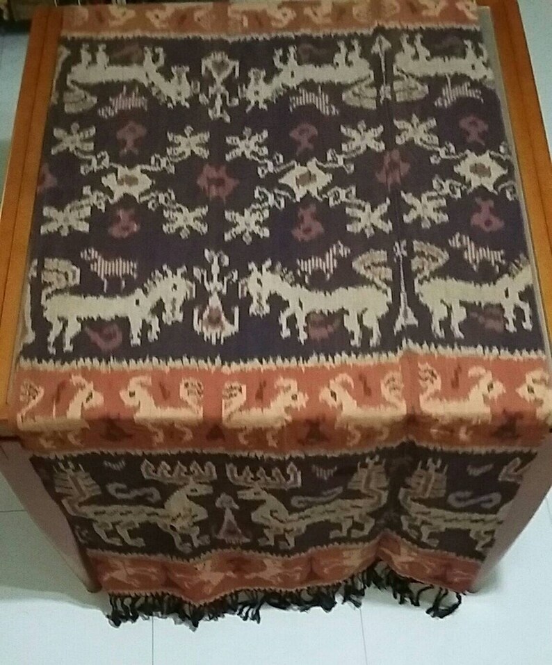 Vintage Sumba Ikat Handwoven Cotton Table Runner Indonesian Image 0