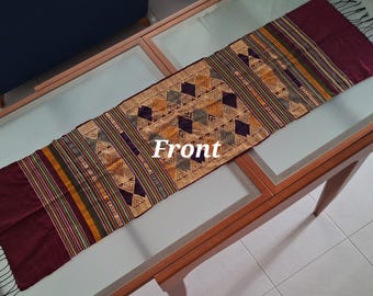 Vintage Laos woven cotton table runner. Supplementary welt weaving. Shawl.