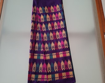 Burmese Purple Cotton Longyi Tube Skirt: Welt Weave Sarong