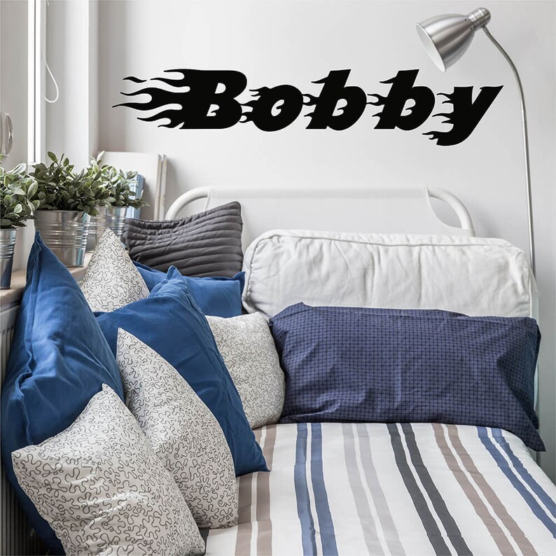 Flaming Boys Name Decal Boy Name Wall Sticker Customized Wall Decal Nursery Vinyl Lettering for Children #851C