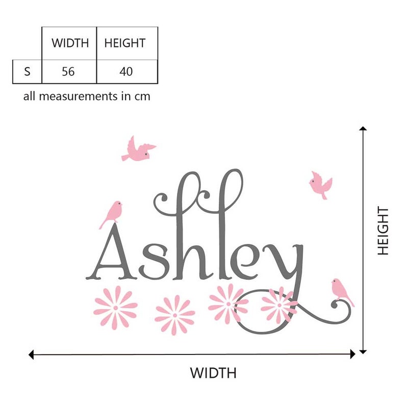 Personalised Girl Name with Birds and Flowers Flying Birds and Flowers Wall Decal for Bedroom-Custom Girl Name Nursery wall decal #835C