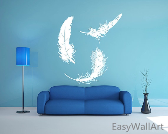 feathers wall decal feather wall art sticker feather decal | etsy