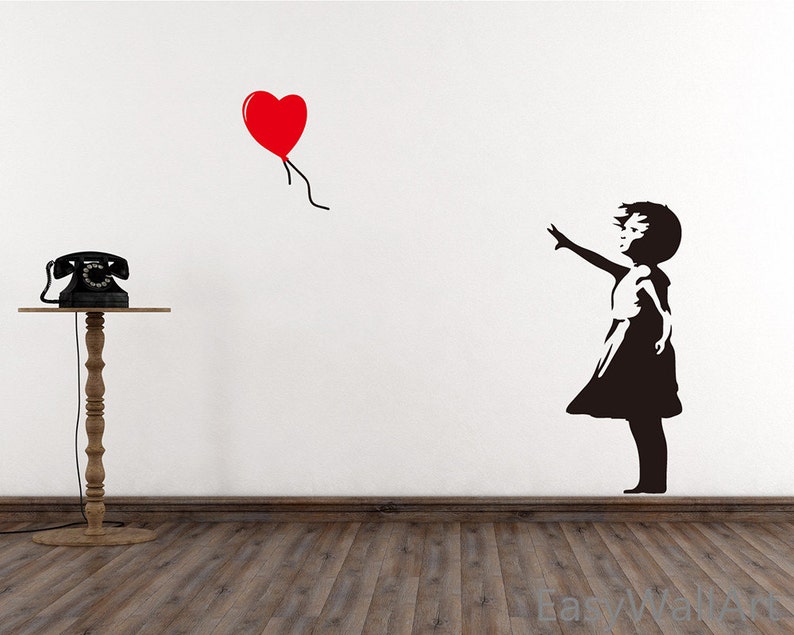 banksy wall decal girl with balloon heart wall decal | etsy