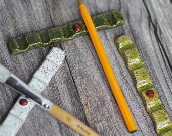 Handmade Ceramic Paint Brush Rest: Ladybug Artist Palette Accessory