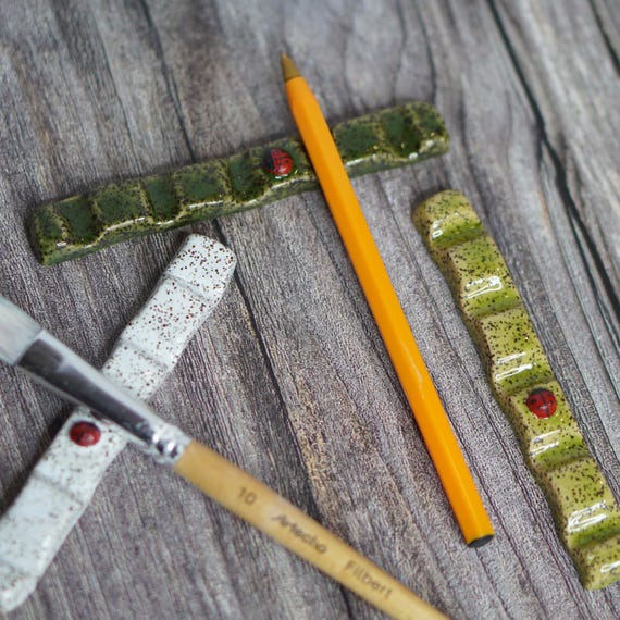 Handmade Ceramic Paint Brush Rest: Ladybug Artist Palette Accessory