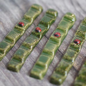 Handmade Ceramic Paint Brush Rest: Ladybug Artist Palette Accessory Dark Green - Ladybug