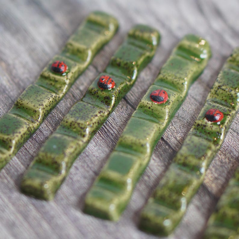 Handmade Ceramic Paint Brush Rest: Ladybug Artist Palette Accessory Dark Green - Ladybug