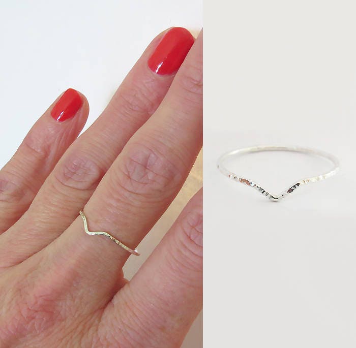 Thin VRing V Stacking Ring Super Thin V Ring Hammered Ring Etsy