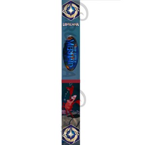 May include: A blue and gold lanyard with a starburst design and the text "Lorca" and "The Little Mermaid". A red crab with a blue background is featured on the lanyard.