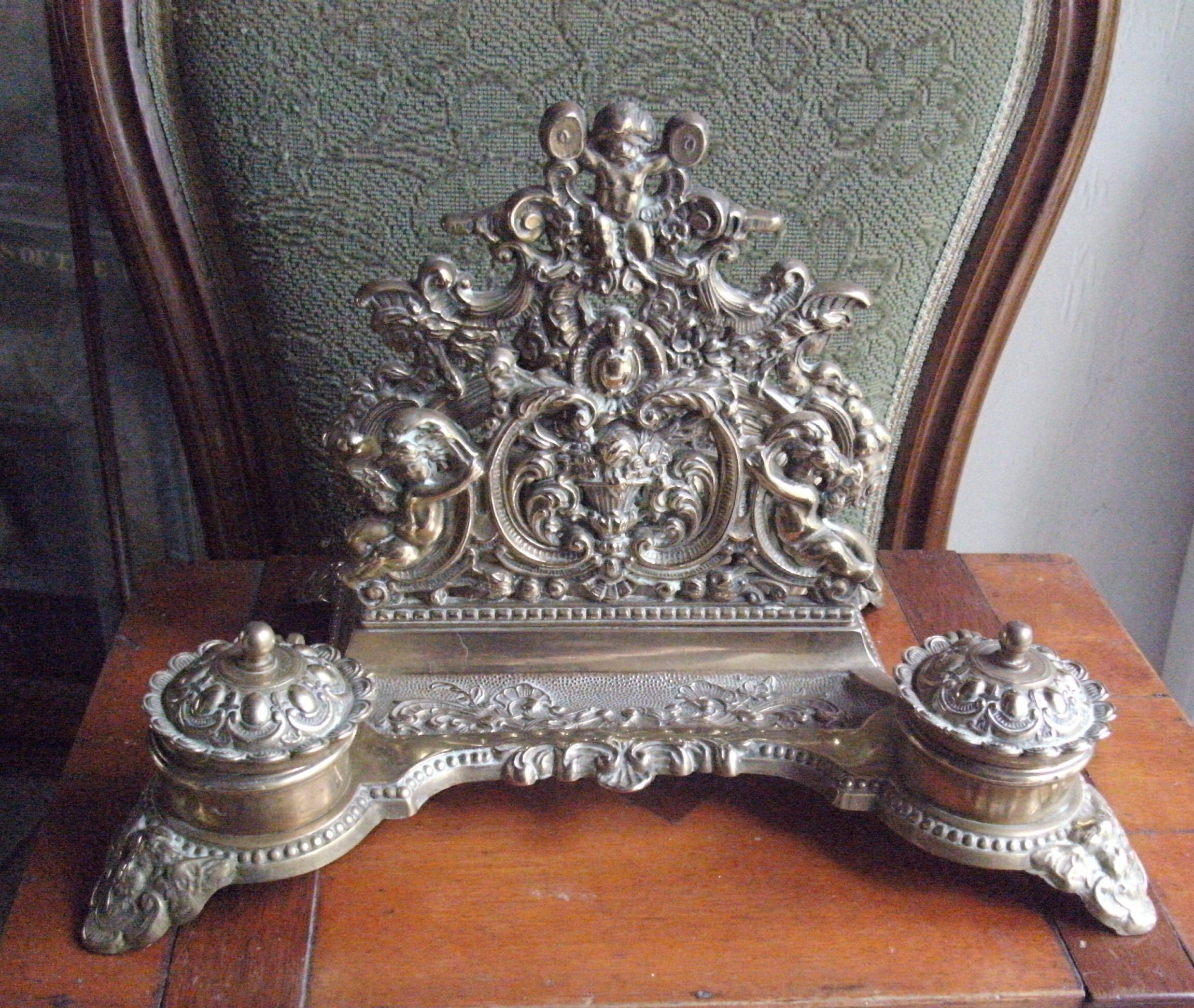 Charmant, Grand, Orig., Vtg., Orné, Laiton Massif,