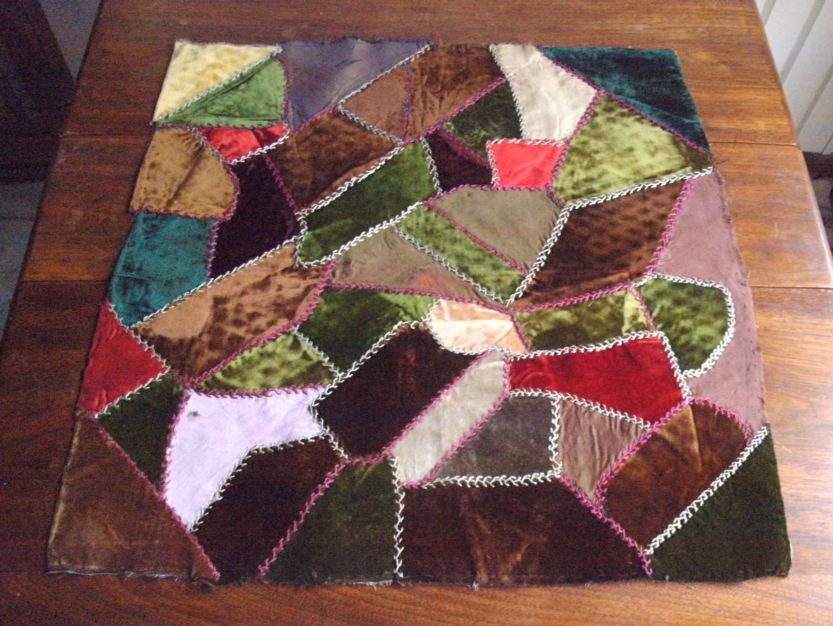 C19Victorian Absolu.stunning, Orig, Vtg. Pièce de Patchwork Velours/Soie Hand-Worked(Poss.made For C