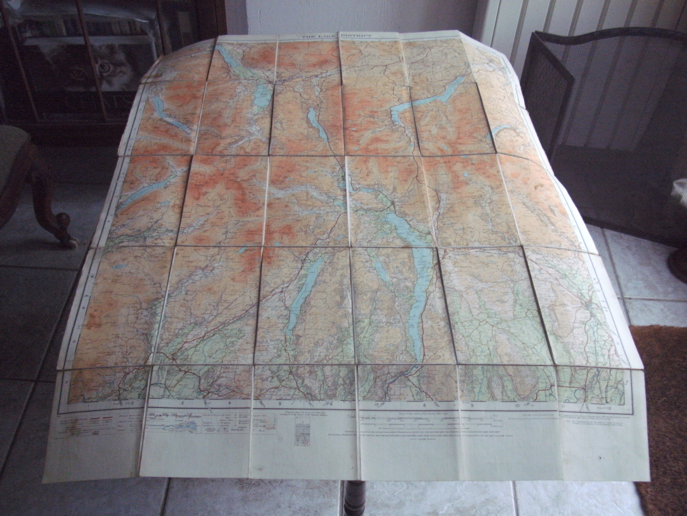 1930Orig. | Pas Copie/Pas Repro. Ordnance Survey Coloré Imprimé Tissu-Soutenu Carte Touristique de T