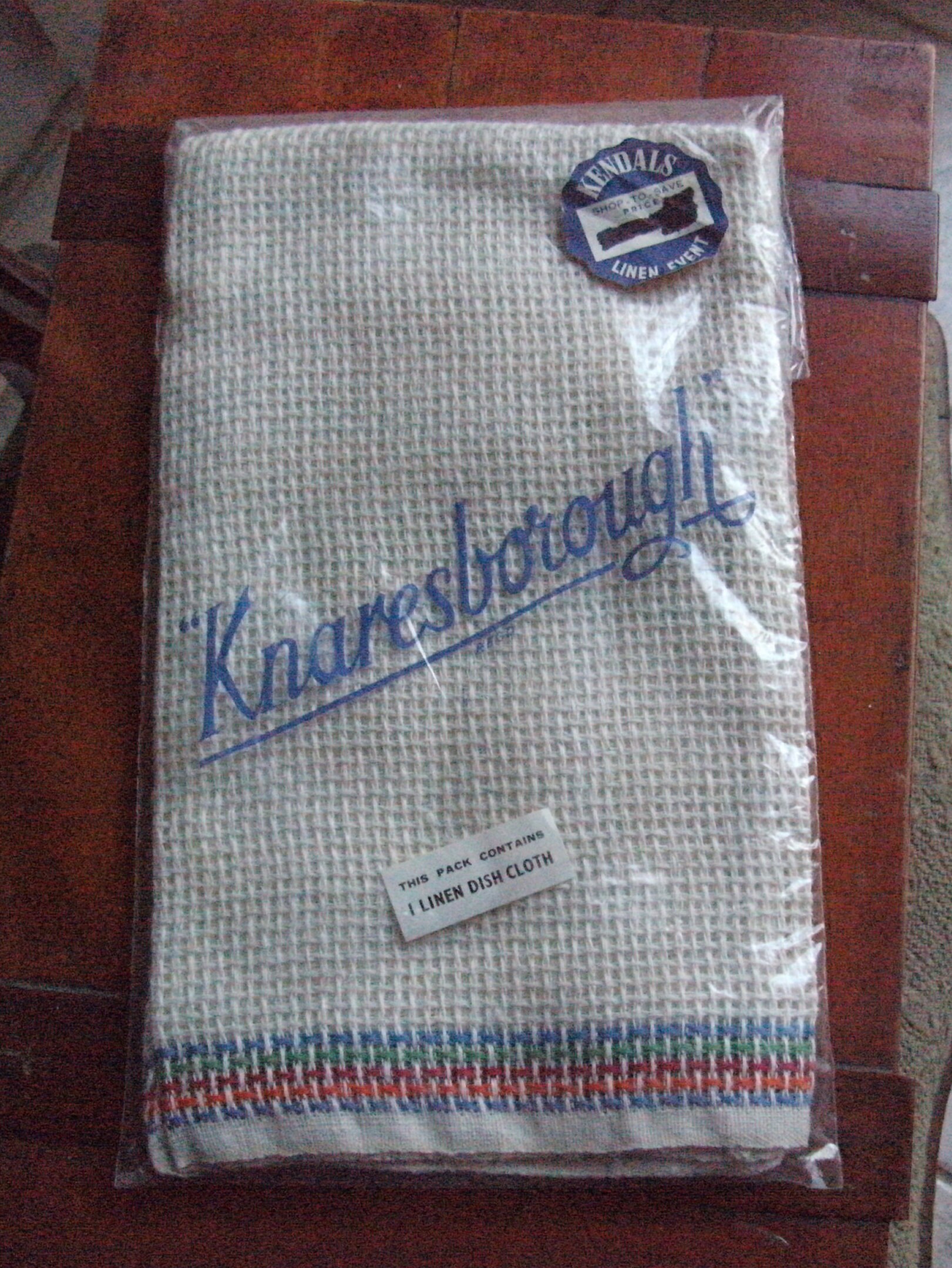 1960's-Immaculate, Unused KnaresboroughLinen Dish Cloth/Orig.packing - Kendals'(Manchester-Waffle De