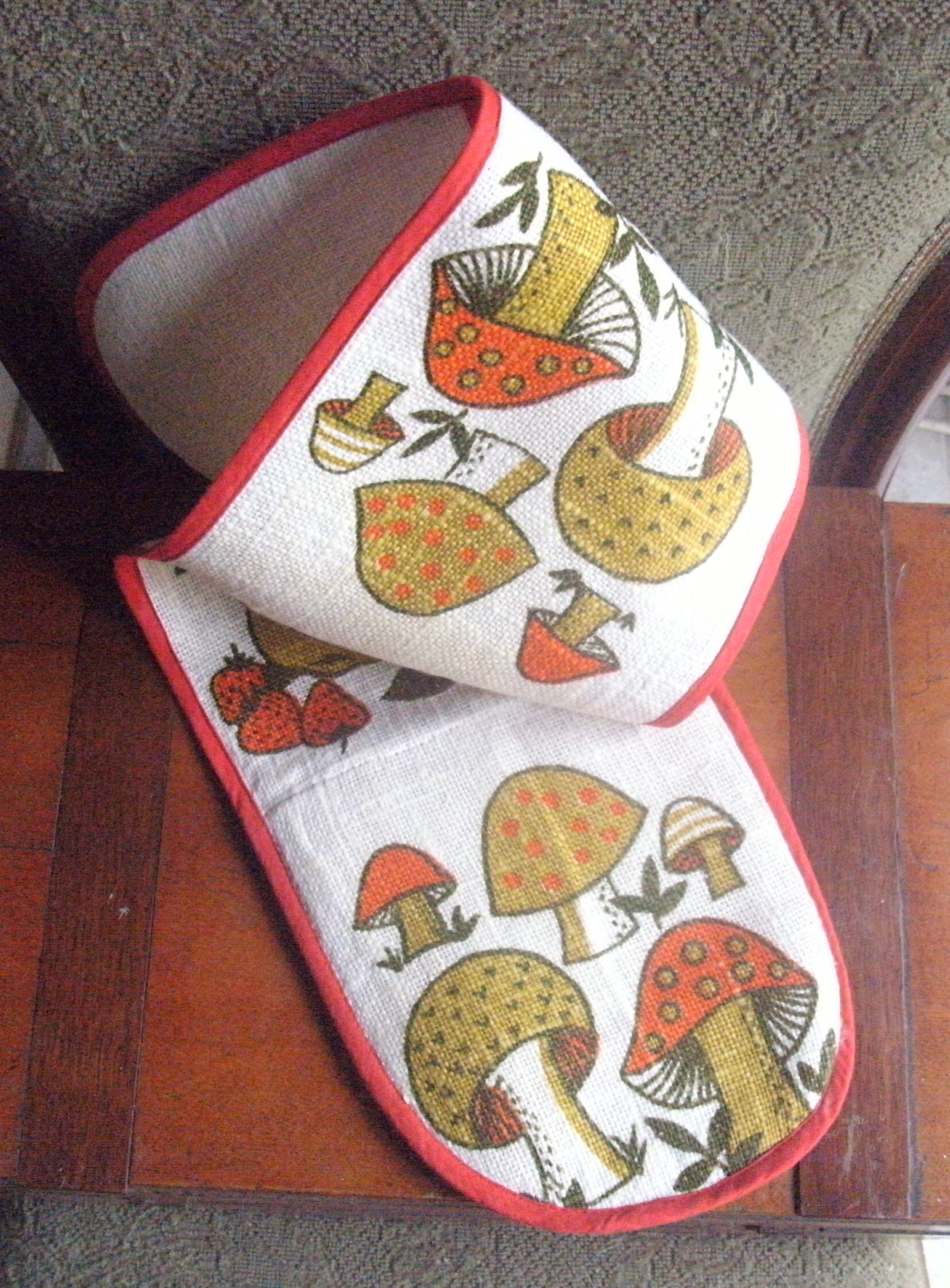 Années 1960 Inutilisés-Incroyable, Qualité, Excentrique Gants de Four en Lin Naturel avec Un Design