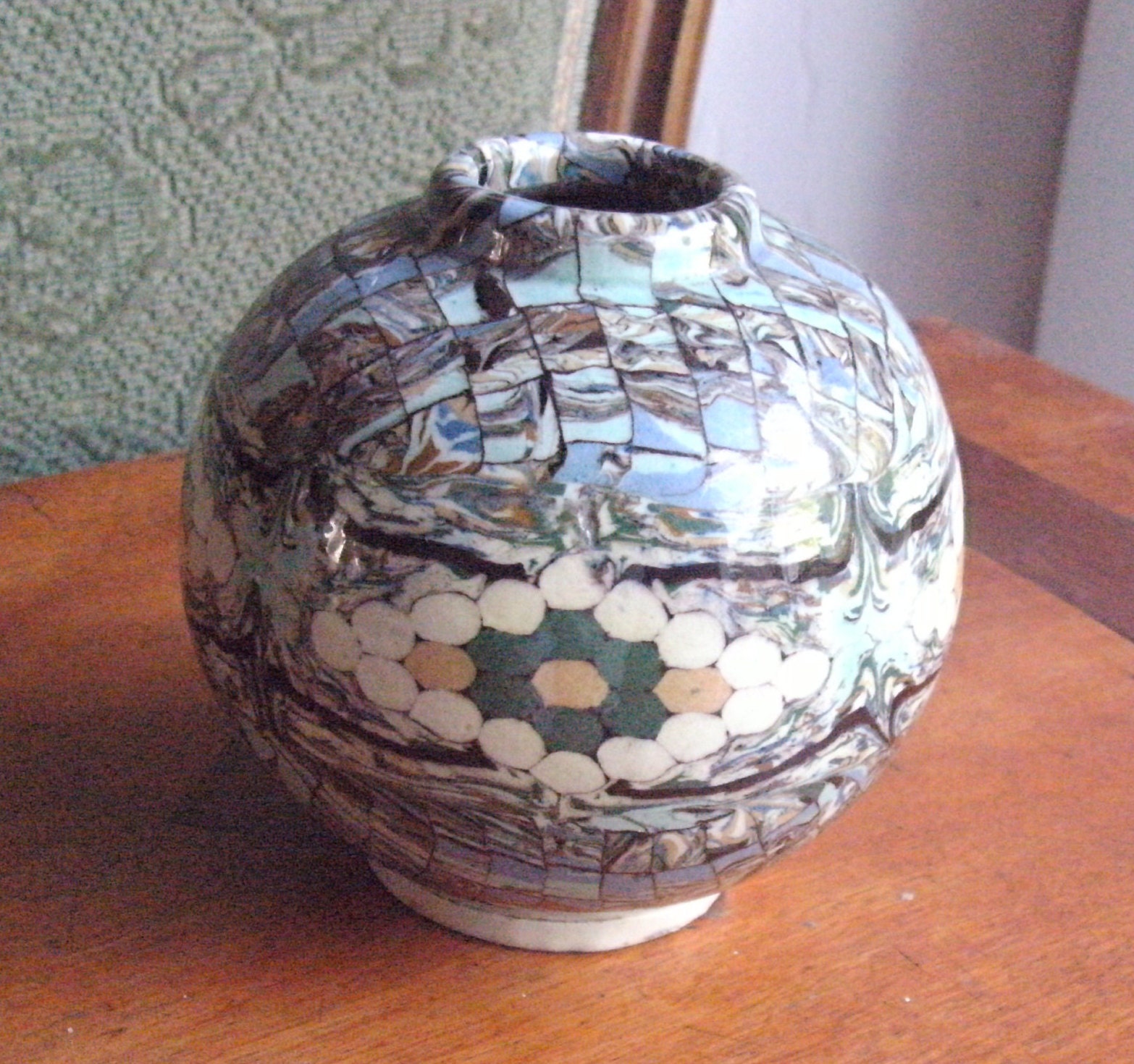 1950/60's-Signé Gerbino-Vallauris I.a.m.-Exemple Attrayant d'orig.vtg., Argile Glacée Mosaïque-Petit