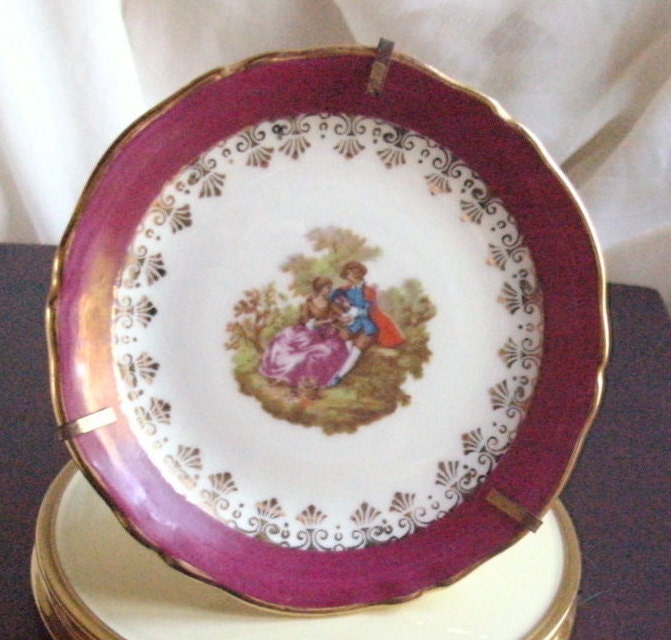 Limoges Des Années 1960 - Un Propriétaire. Plaque d'affichage Miniature en Porcelaine Vtg Représenta