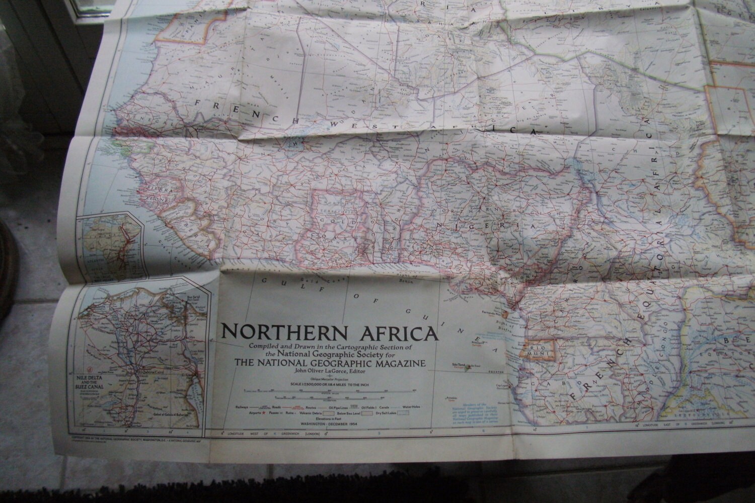 1954 Millésime Original | Pas Copie/ Pas Repro National Geographic Carte Imprimée Colorée de L'afriq