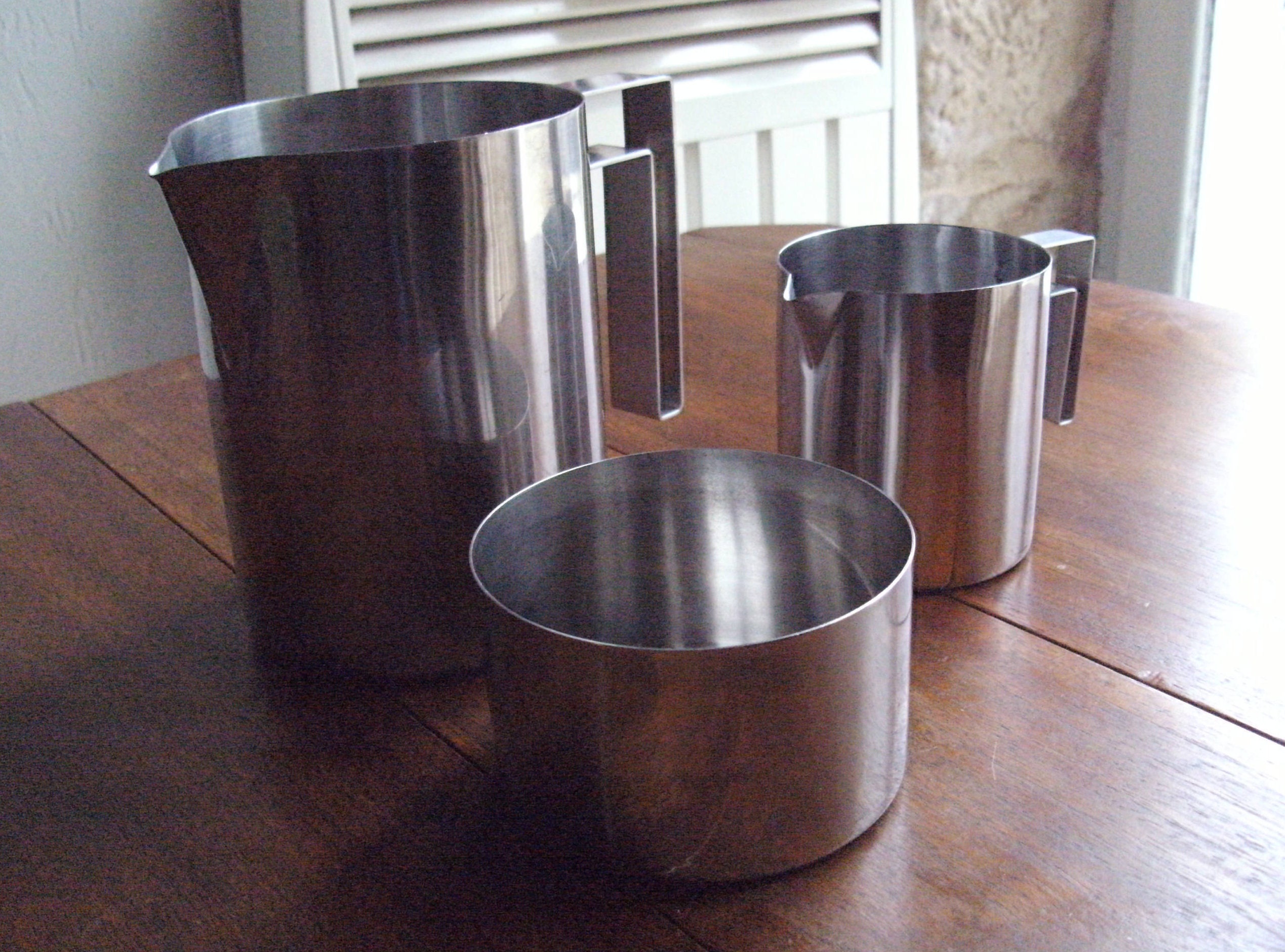1970's Orig.vtg.stylish 3-Piece Stainless Steel Tea Set Incl.teapot, Lait Jug - Sugar Bowl- One Owne