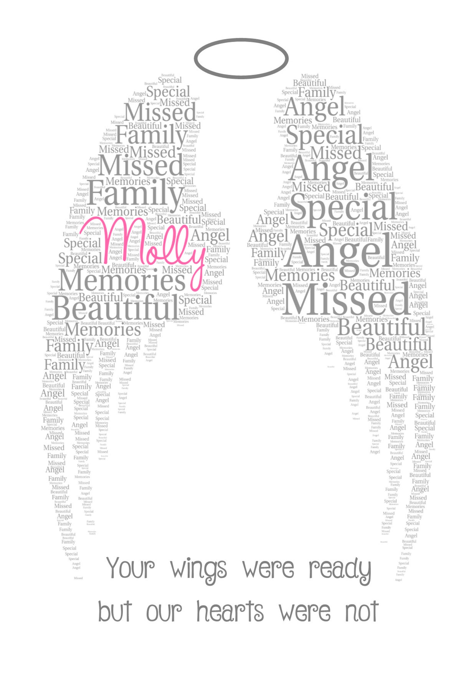 Personalised Angel Wings Word Art Infant Child Loss Memorial Etsy UK