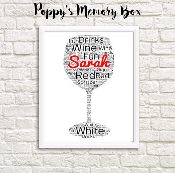 Personalised Word Art Hen print A4 wedding party thank you gift