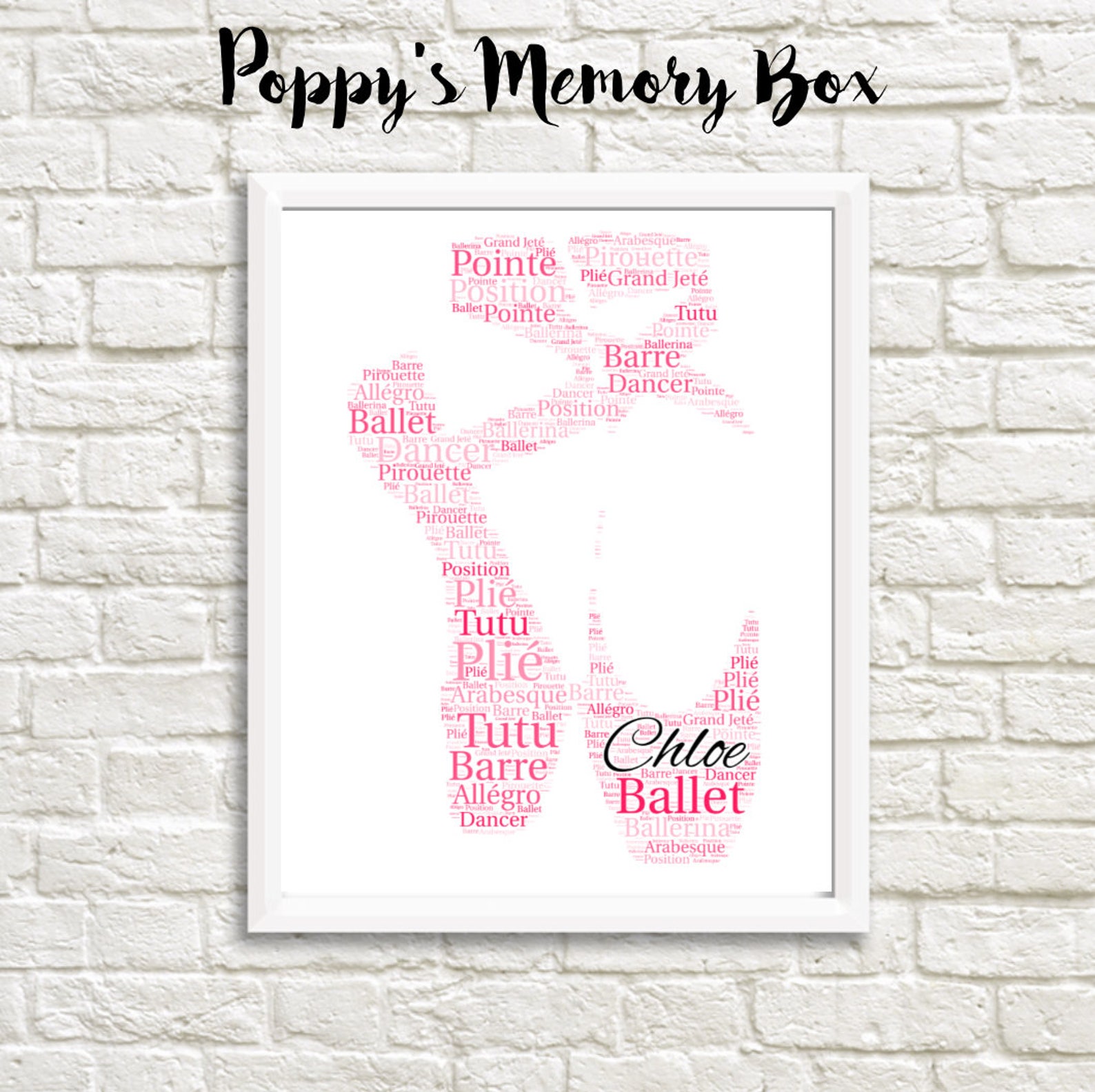 ballet shoes gift, personalised ballet word art, ballet shoes poster, christmas ballet gift, ballerina wall art print, any colou