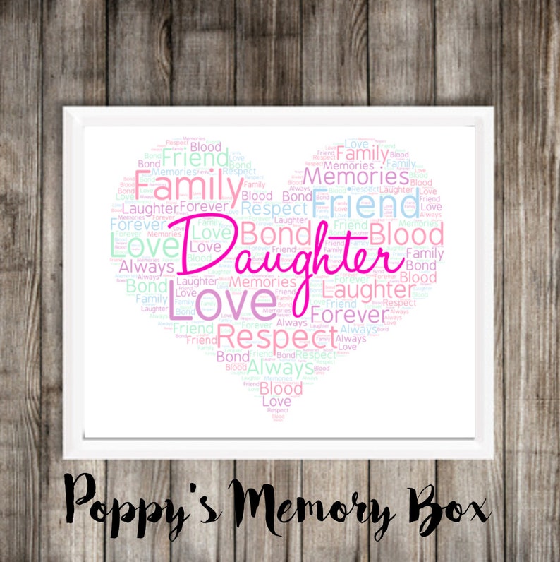 Personalised Daughter Word Art Gift Heart Wall Art Daughters Etsy