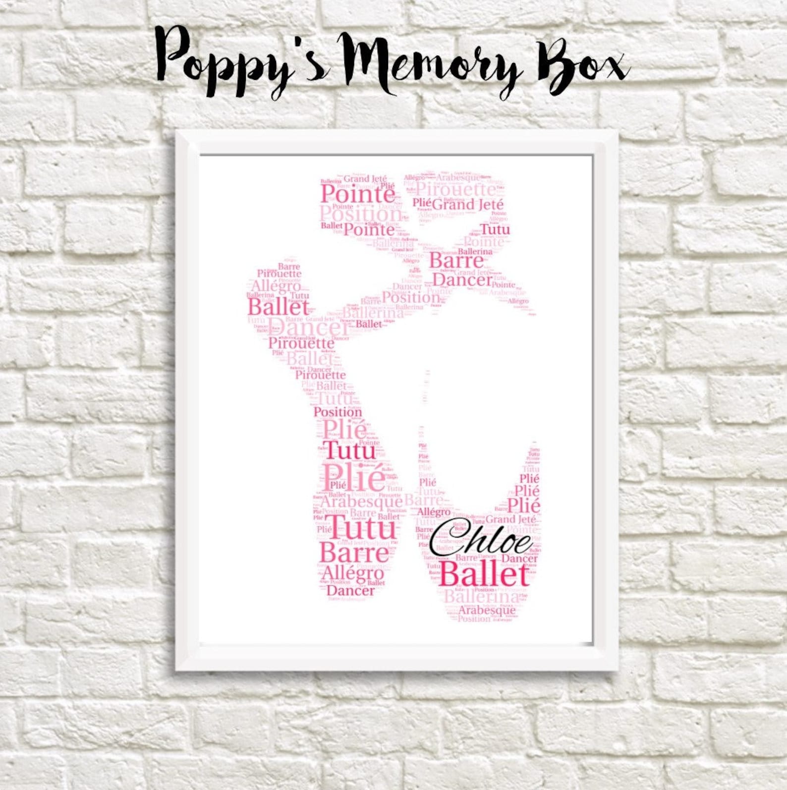 ballet shoes gift, personalised ballet word art, ballet shoes poster, christmas ballet gift, ballerina wall art print, any colou