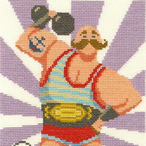 DMC BK1855 Strongman Stanley Vintage Circus Cross Stitch Kit designed by Emily Peacock