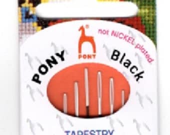 Pony Black Tapestry Needles - Size 24 and 26 - folder of 6 needles - ideal for tapestry and cross stitch