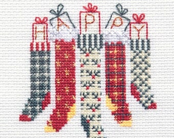 Bothy Threads Derwentwater Christmas Stockings Counted Cross Stitch Christmas Card Kit by Rose Swalwell