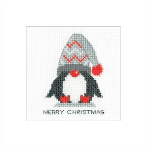 Heritage Crafts - Pingouin - Kit de cartes de Noël bonnet en laine au point de croix par Kirsten Roche